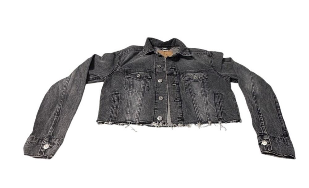 H&M Demin Cropped Frayed Jacket Women's Size XS